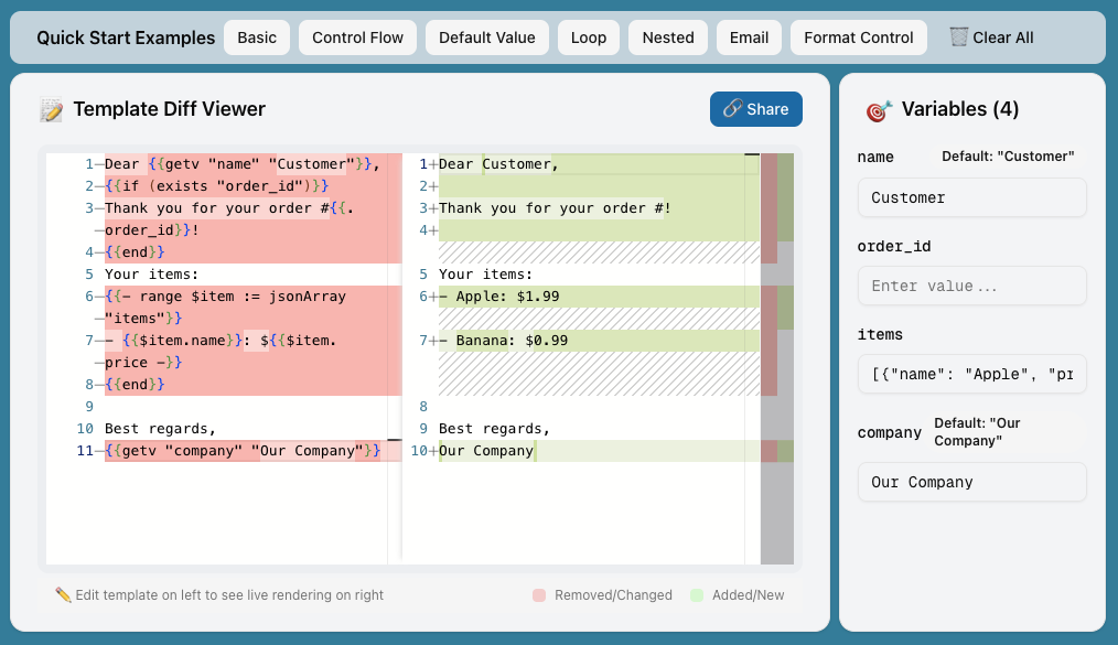 Golang Template Live Demo